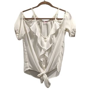 BONGO Front Tie Cold Shoulder Button Top